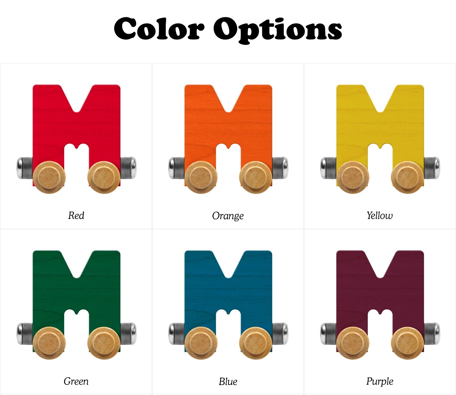 NameTrains Bright Letter Cars - Made In USA Wooden Train Letters For Kids Spelling