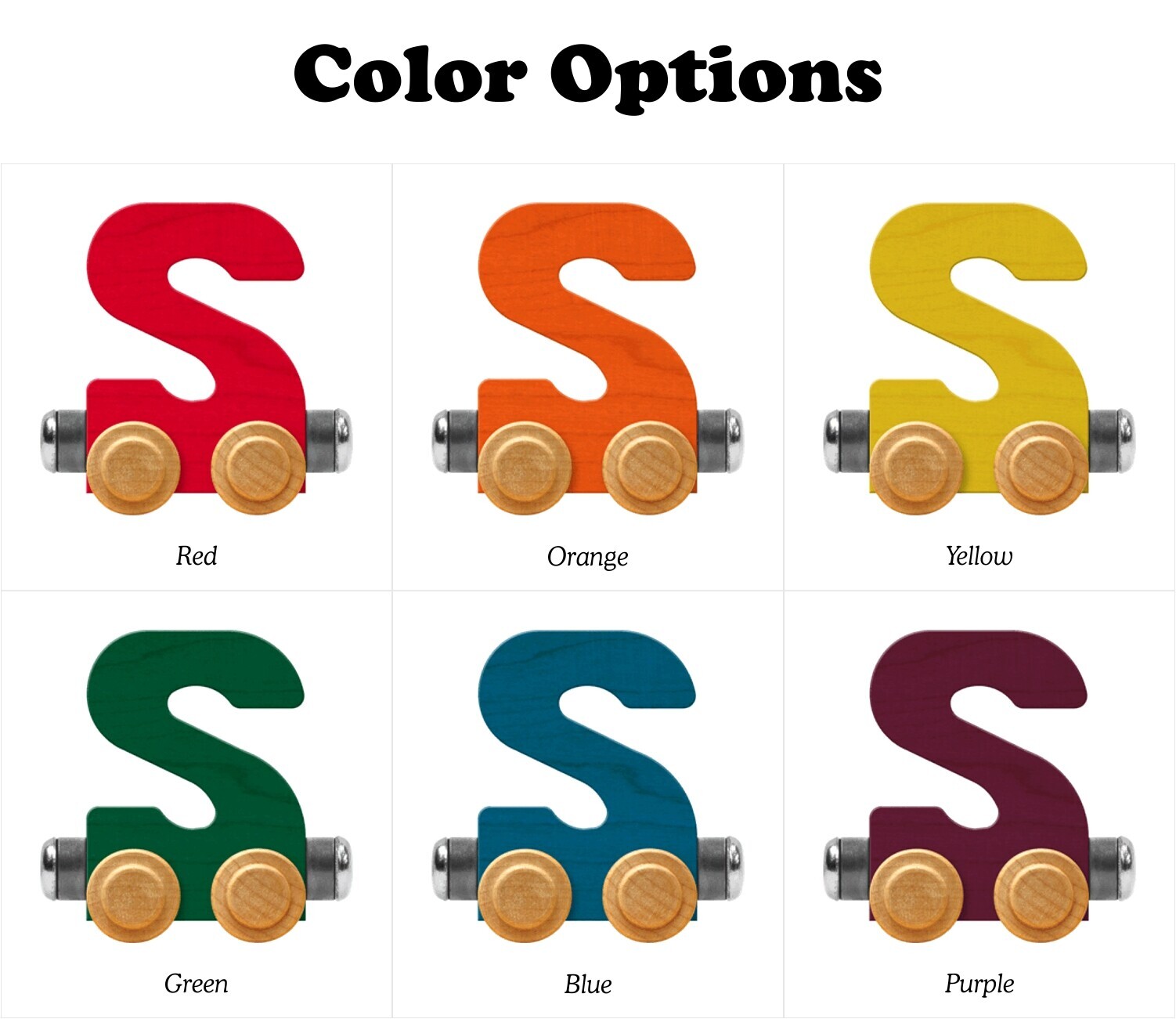 NameTrains Bright Letter Cars - Made In USA Wooden Train Letters For Kids Spelling