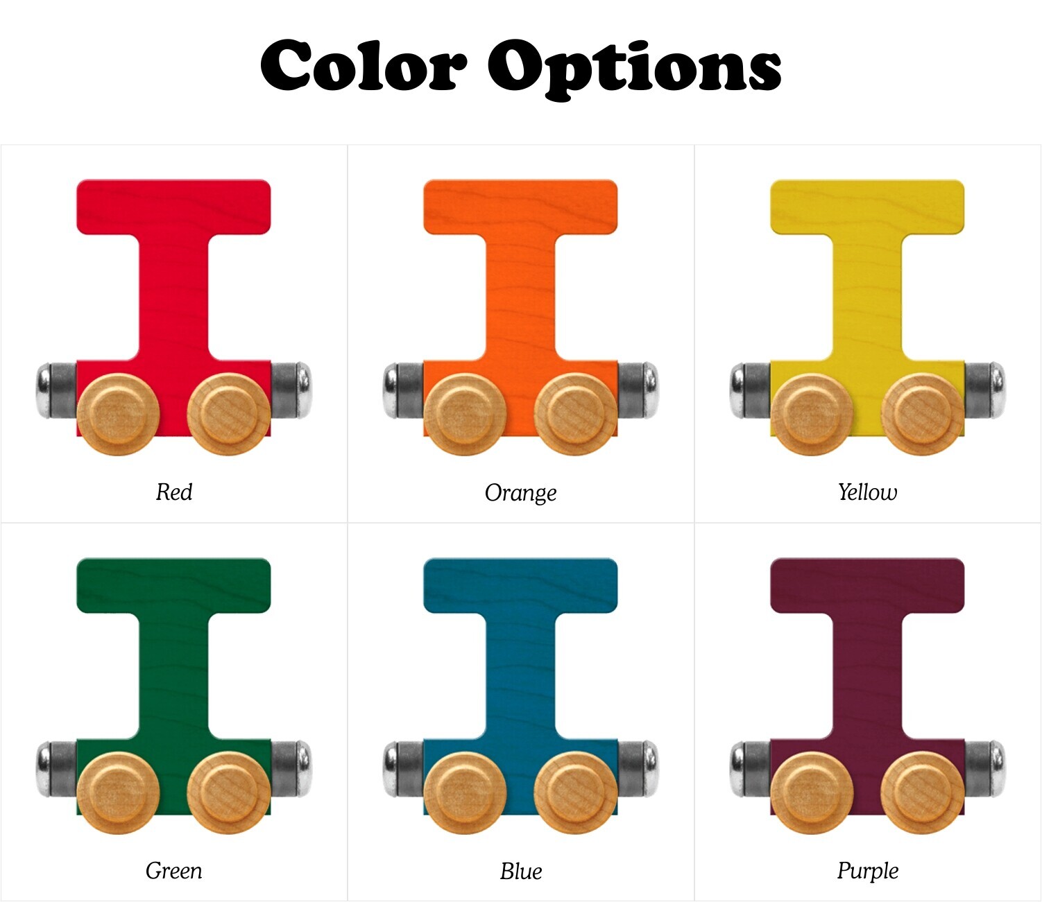 NameTrains Bright Letter Cars - Made In USA Wooden Train Letters For Kids Spelling