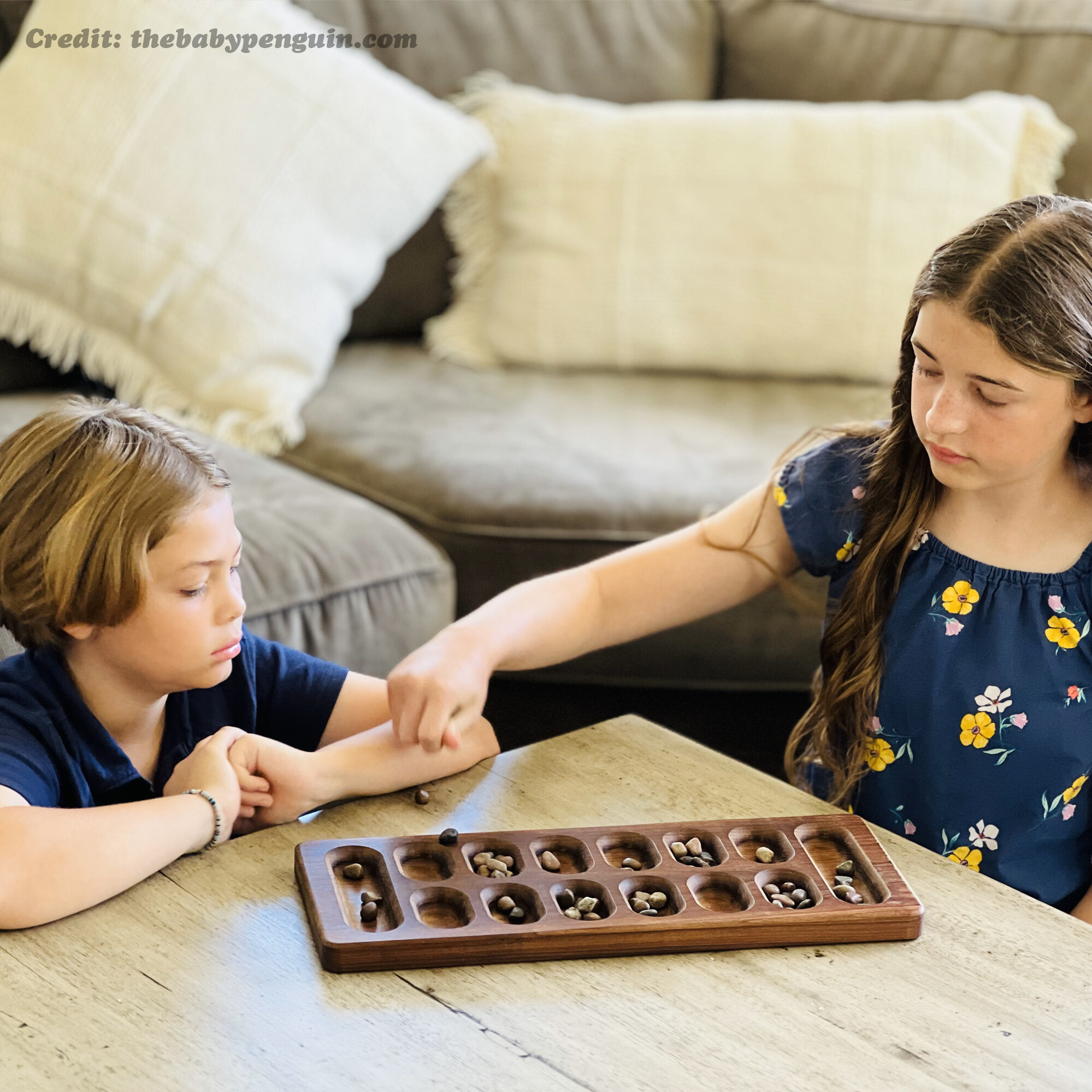 Deluxe Mancala Board Game With Glass Stones, 21 by 6 Inches, Made