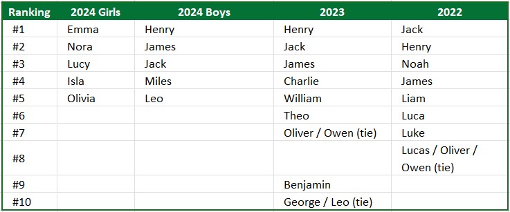 Top Names of 2024! — Maple Landmark